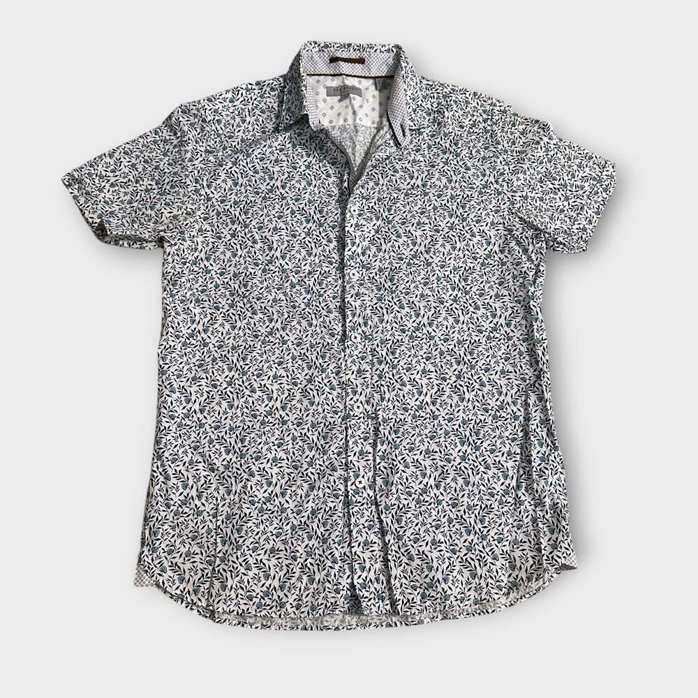 Ted Baker Tiny Floral Short Sleeve Cotton Down Button Shirt Size 3/Medium